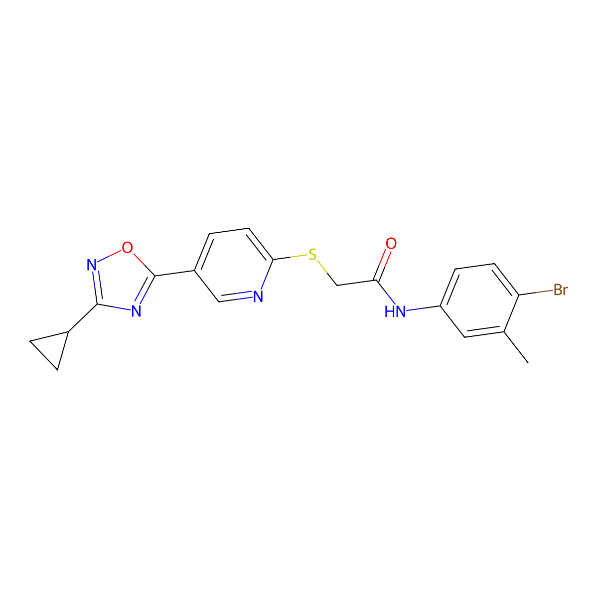 N-(4-bromo-3-methylphenyl)-2-((5-(3-cyclopropyl-1,2,4-oxadiazol-5-yl)pyridin-2-yl)thio)acetamide molecular structure, CAS 1251672-82-8