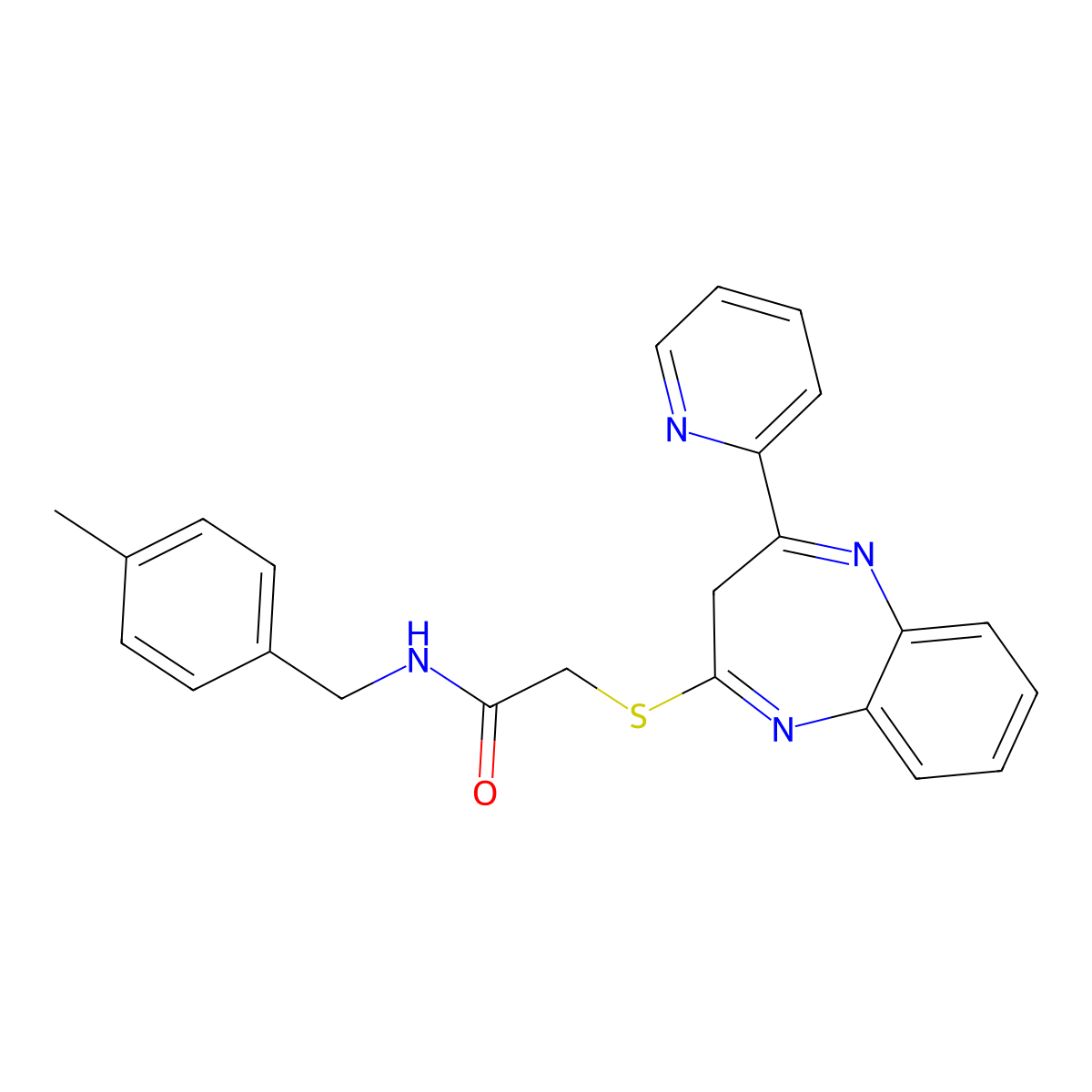 N-[(4-methylphenyl)methyl]-2-{[4-(pyridin-2-yl)-3H-1,5-benzodiazepin-2-yl]sulfanyl}acetamide molecular structure, CAS 1251672-85-1