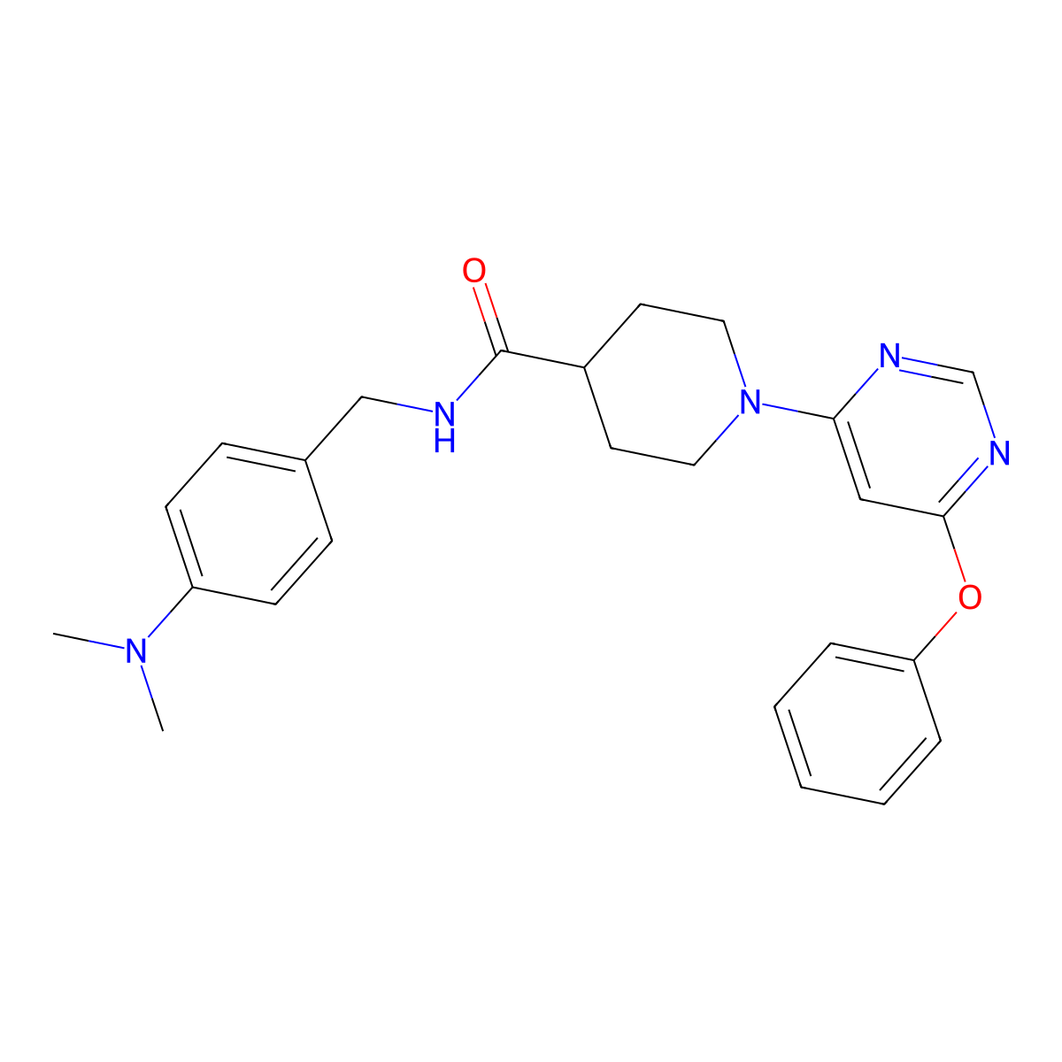 N-[4-(dimethylamino)benzyl]-1-(6-phenoxypyrimidin-4-yl)piperidine-4-carboxamide molecular structure, CAS 1251672-91-9