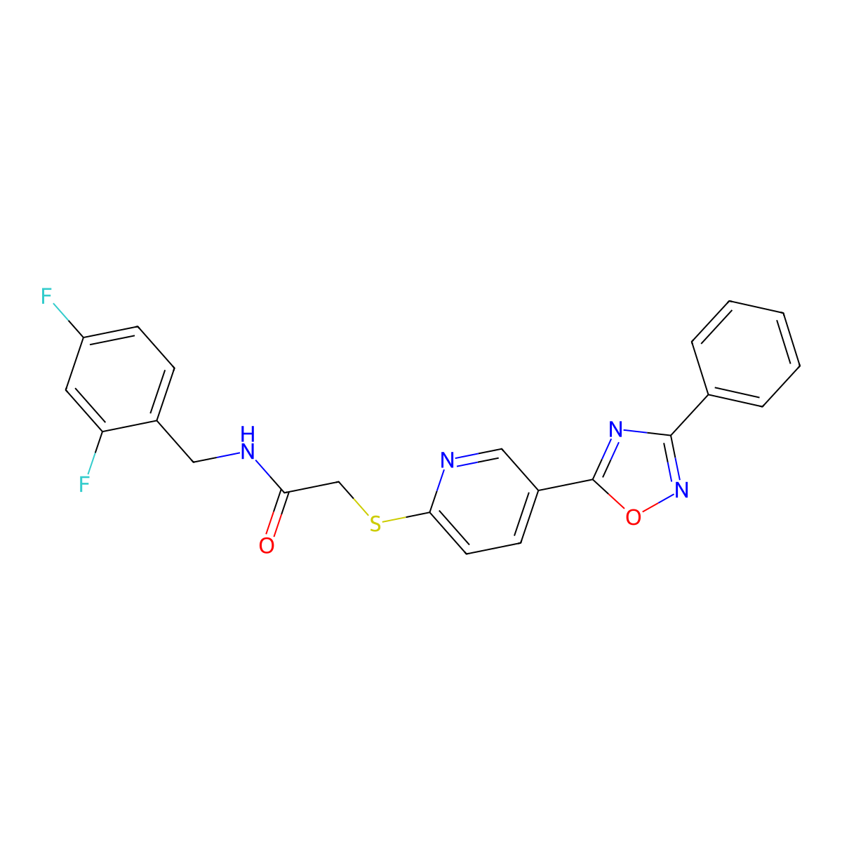 N-(2,4-difluorobenzyl)-2-((5-(3-phenyl-1,2,4-oxadiazol-5-yl)pyridin-2-yl)thio)acetamide molecular structure, CAS 1251672-92-0