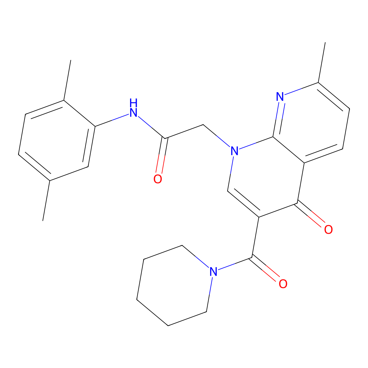 N-(2,5-dimethylphenyl)-2-(7-methyl-4-oxo-3-(piperidine-1-carbonyl)-1,8-naphthyridin-1(4H)-yl)acetamide molecular structure, CAS 1251672-94-2