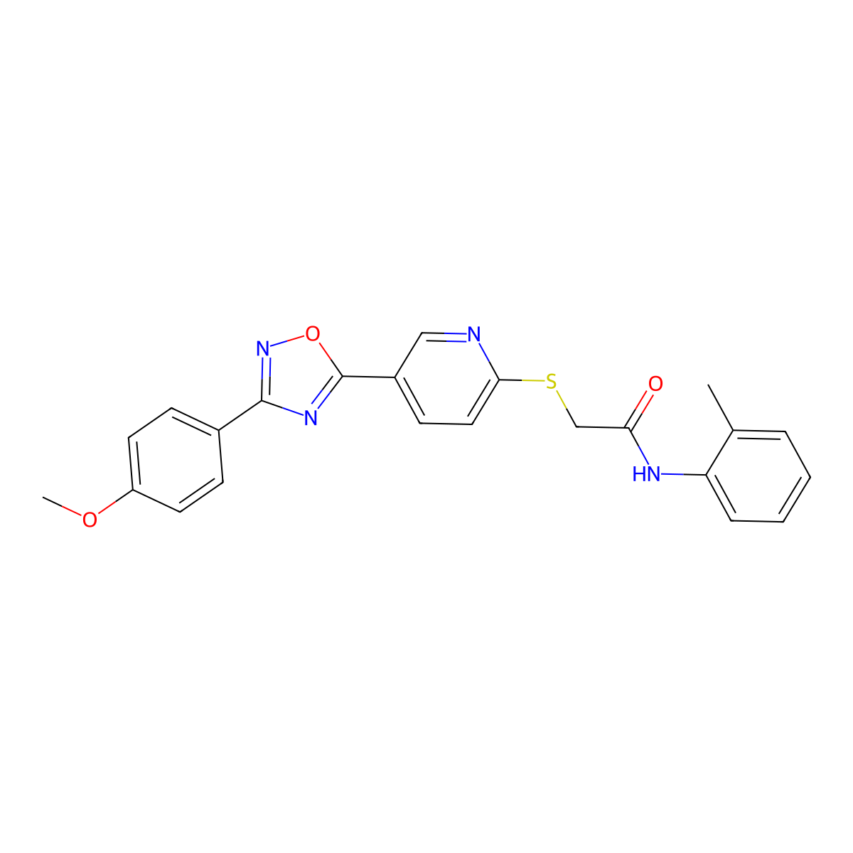 2-((5-(3-(4-methoxyphenyl)-1,2,4-oxadiazol-5-yl)pyridin-2-yl)thio)-N-(o-tolyl)acetamide molecular structure, CAS 1251672-96-4