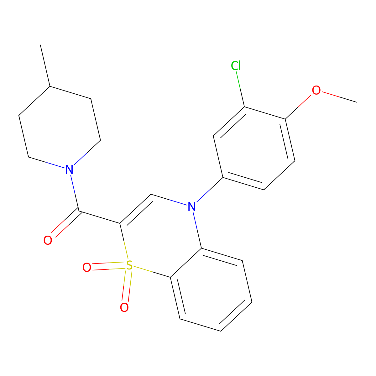 4-(3-chloro-4-methoxyphenyl)-2-(4-methylpiperidine-1-carbonyl)-4H-1lambda6,4-benzothiazine-1,1-dione molecular structure, CAS 1251672-98-6