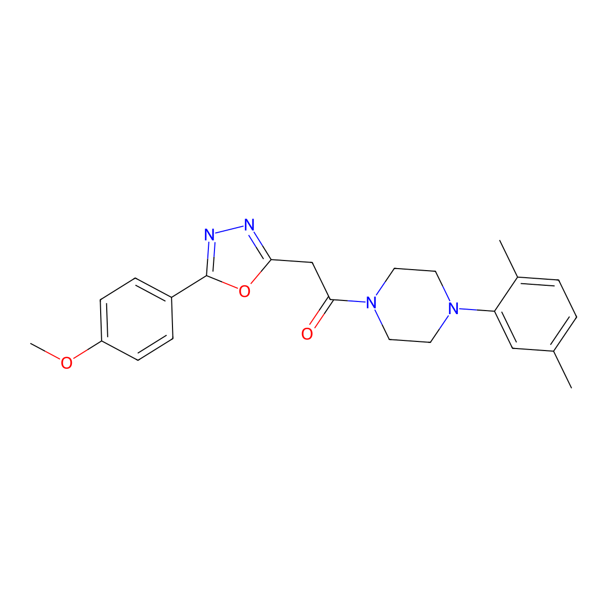 1-(4-(2,5-Dimethylphenyl)piperazin-1-yl)-2-(5-(4-methoxyphenyl)-1,3,4-oxadiazol-2-yl)ethanone molecular structure, CAS 1251673-06-9