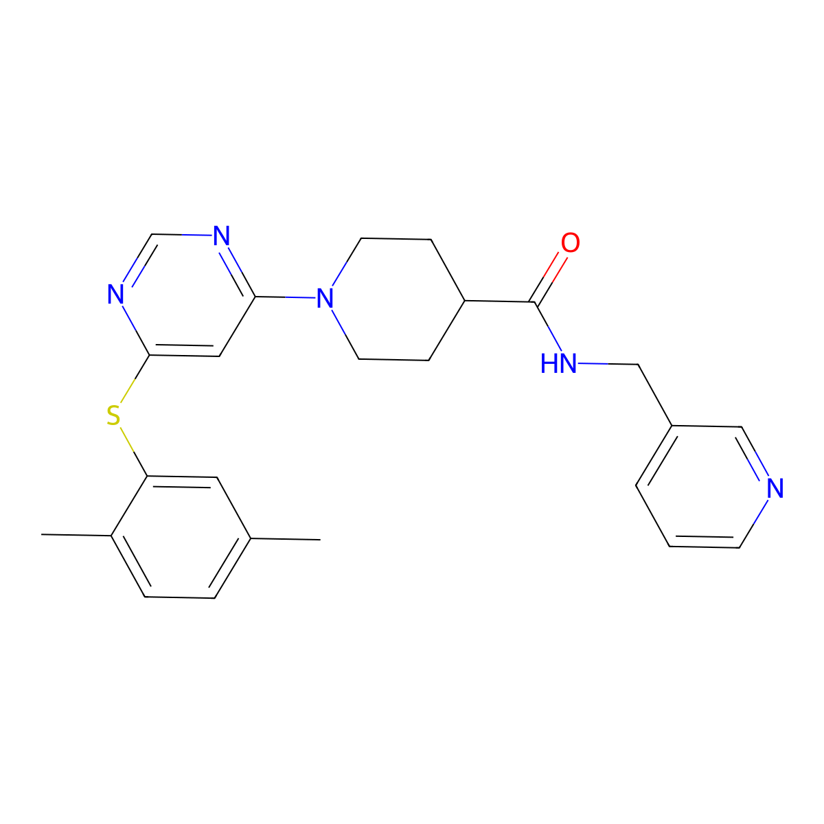 1-(6-((2,5-dimethylphenyl)thio)pyrimidin-4-yl)-N-(pyridin-3-ylmethyl)piperidine-4-carboxamide molecular structure, CAS 1251673-13-8
