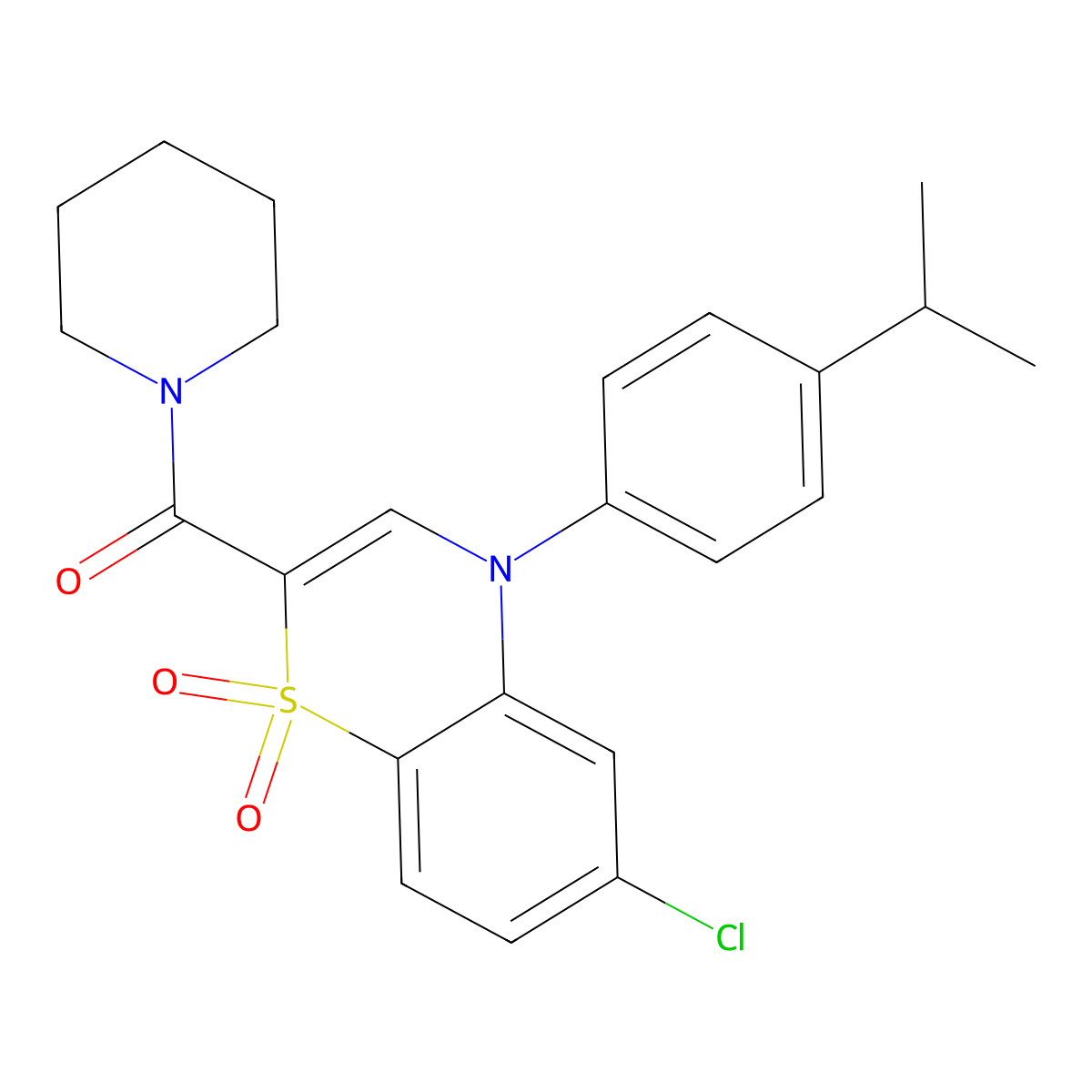 6-chloro-2-(piperidine-1-carbonyl)-4-[4-(propan-2-yl)phenyl]-4H-1lambda6,4-benzothiazine-1,1-dione molecular structure, CAS 1251673-15-0