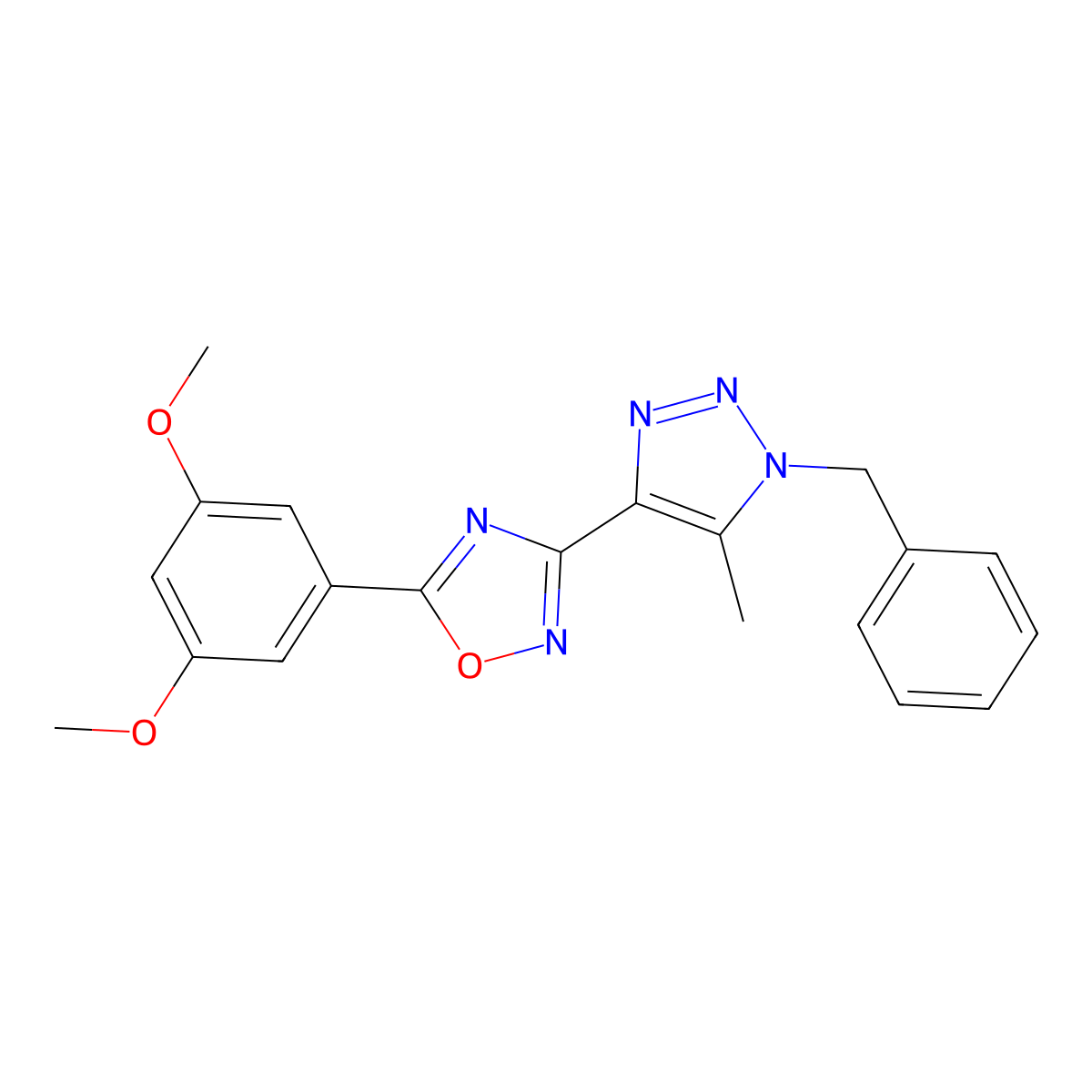 3-(1-benzyl-5-methyl-1H-1,2,3-triazol-4-yl)-5-(3,5-dimethoxyphenyl)-1,2,4-oxadiazole molecular structure, CAS 1251673-16-1