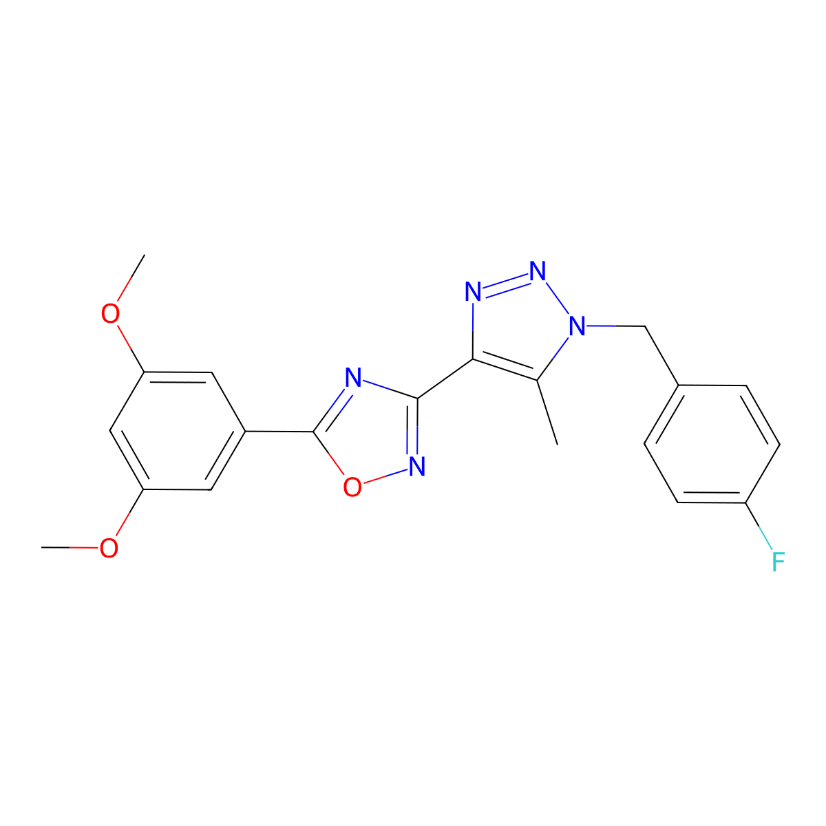 5-(3,5-dimethoxyphenyl)-3-(1-(4-fluorobenzyl)-5-methyl-1H-1,2,3-triazol-4-yl)-1,2,4-oxadiazole molecular structure, CAS 1251673-23-0