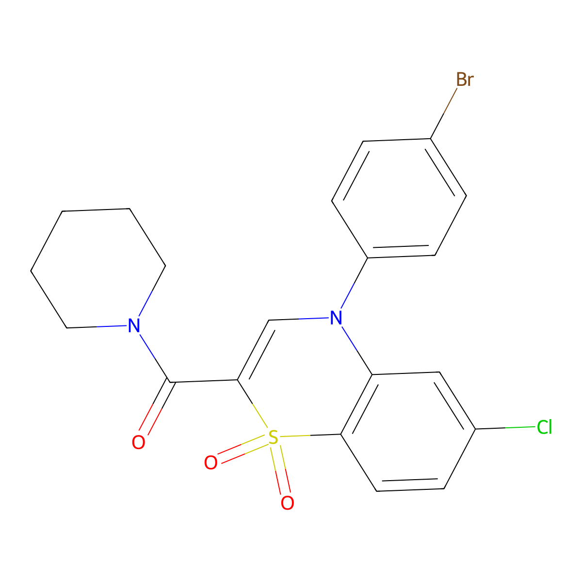 4-(4-bromophenyl)-6-chloro-2-(piperidine-1-carbonyl)-4H-1lambda6,4-benzothiazine-1,1-dione molecular structure, CAS 1251673-24-1