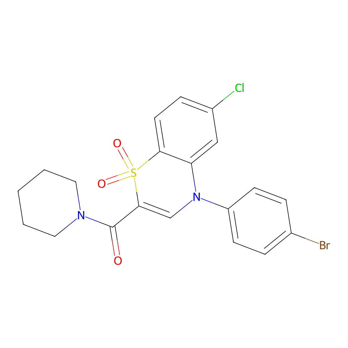 4-(4-bromophenyl)-6-chloro-2-(piperidine-1-carbonyl)-4H-1lambda6,4-benzothiazine-1,1-dione molecular structure, CAS 1251673-24-1