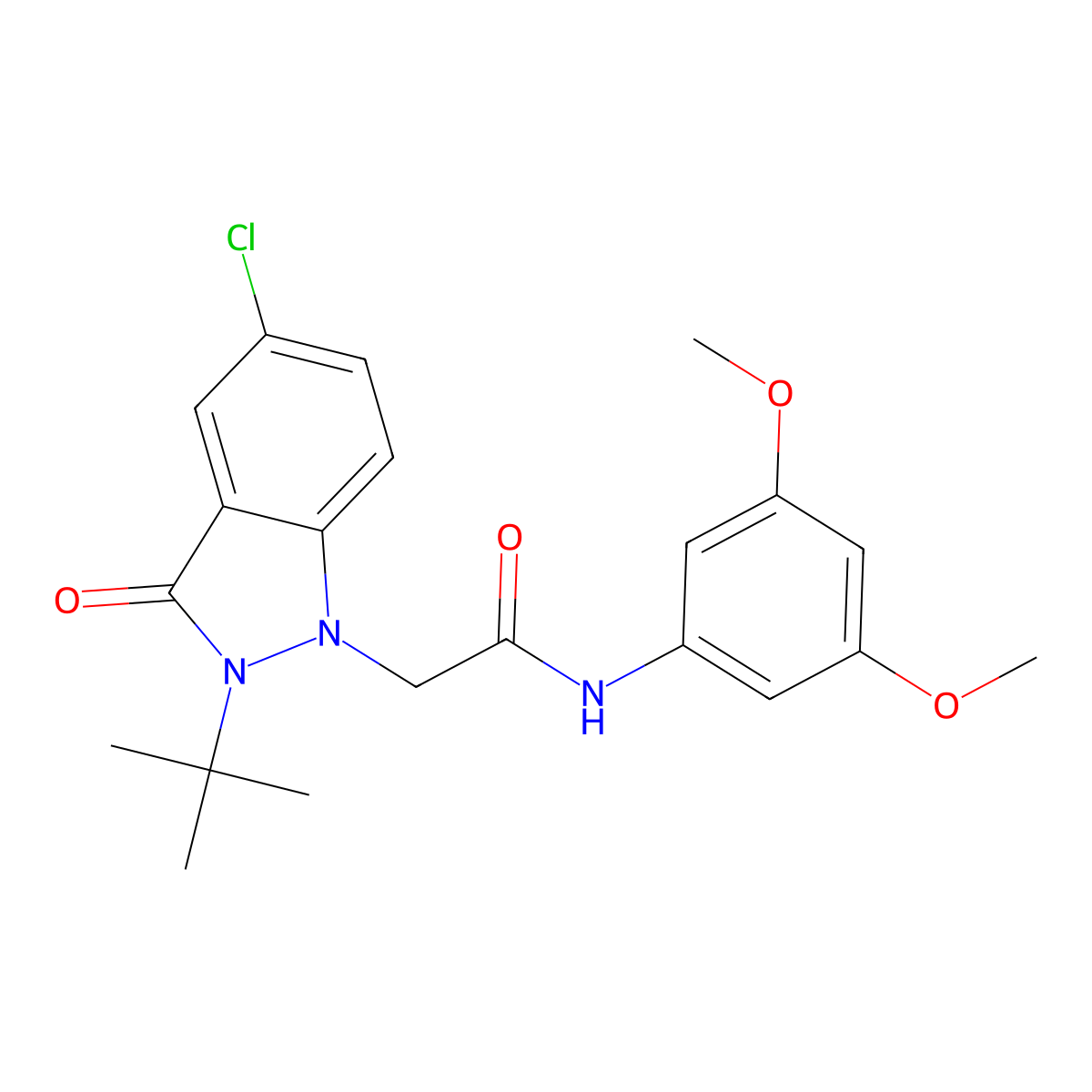 2-(2-(tert-butyl)-5-chloro-3-oxo-2,3-dihydro-1H-indazol-1-yl)-N-(3,5-dimethoxyphenyl)acetamide molecular structure, CAS 1251673-25-2