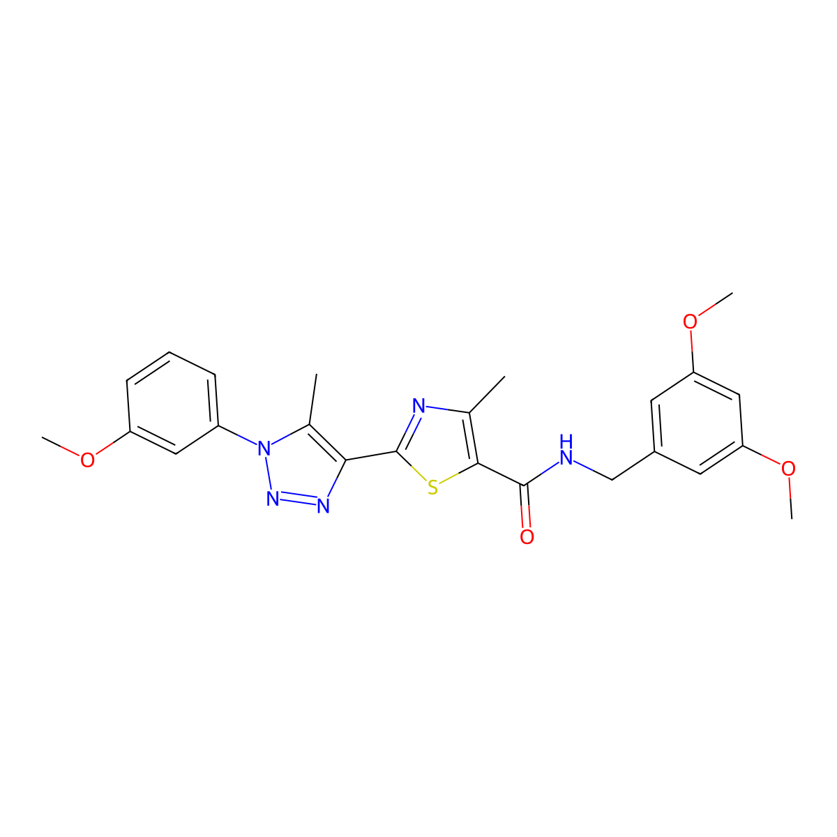 N-(3,5-dimethoxybenzyl)-2-(1-(3-methoxyphenyl)-5-methyl-1H-1,2,3-triazol-4-yl)-4-methylthiazole-5-carboxamide molecular structure, CAS 1251673-26-3
