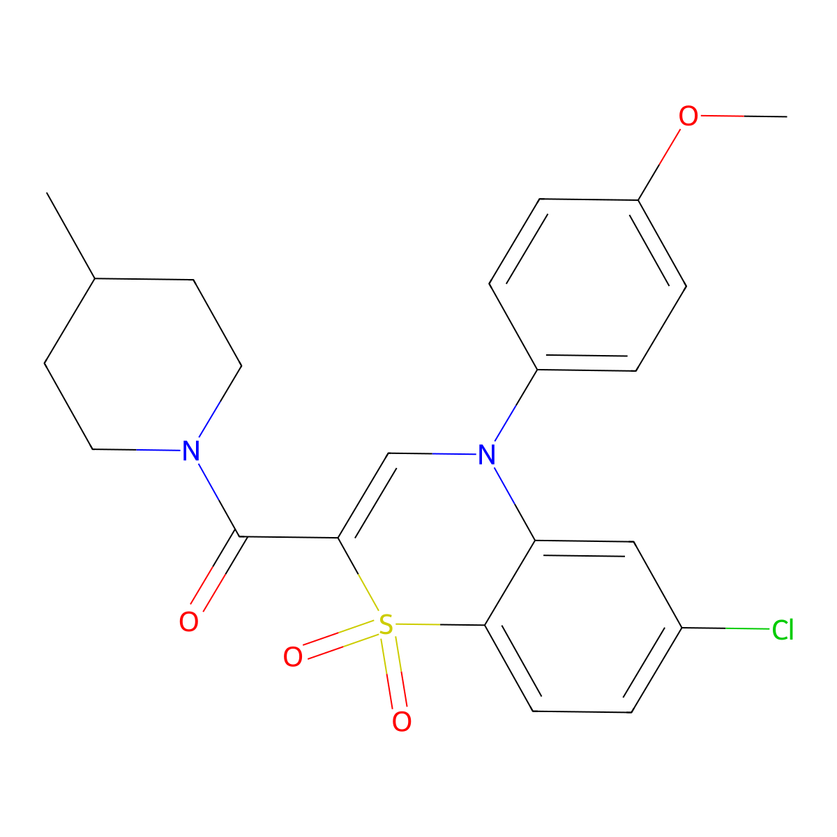 [6-chloro-4-(4-methoxyphenyl)-1,1-dioxido-4H-1,4-benzothiazin-2-yl](4-methylpiperidin-1-yl)methanone molecular structure, CAS 1251673-28-5