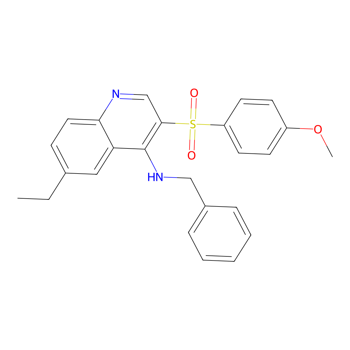 N-benzyl-6-ethyl-3-((4-methoxyphenyl)sulfonyl)quinolin-4-amine molecular structure, CAS 1251673-31-0
