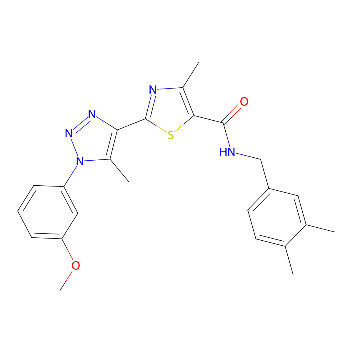 N-[(3,4-dimethylphenyl)methyl]-2-[1-(3-methoxyphenyl)-5-methyl-1H-1,2,3-triazol-4-yl]-4-methyl-1,3-thiazole-5-carboxamide molecular structure, CAS 1251673-32-1
