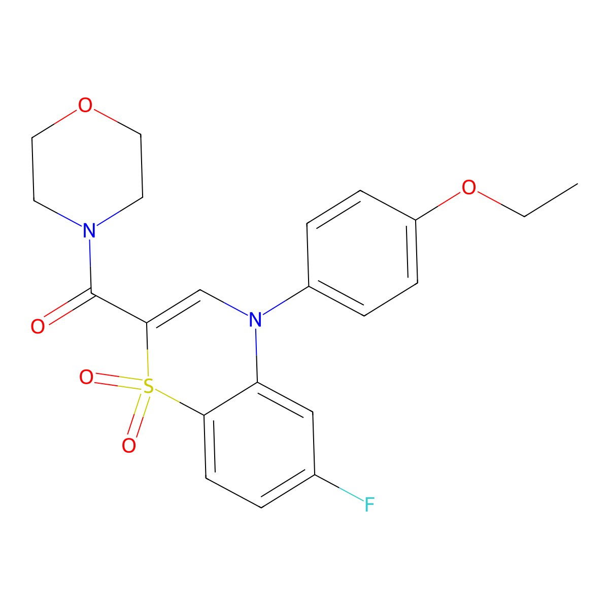 (4-(4-ethoxyphenyl)-6-fluoro-1,1-dioxido-4H-benzo[b][1,4]thiazin-2-yl)(morpholino)methanone molecular structure, CAS 1251673-37-6