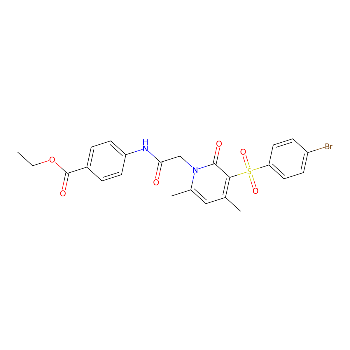 Ethyl 4-{2-[3-(4-bromobenzenesulfonyl)-4,6-dimethyl-2-oxo-1,2-dihydropyridin-1-yl]acetamido}benzoate molecular structure, CAS 1251673-40-1