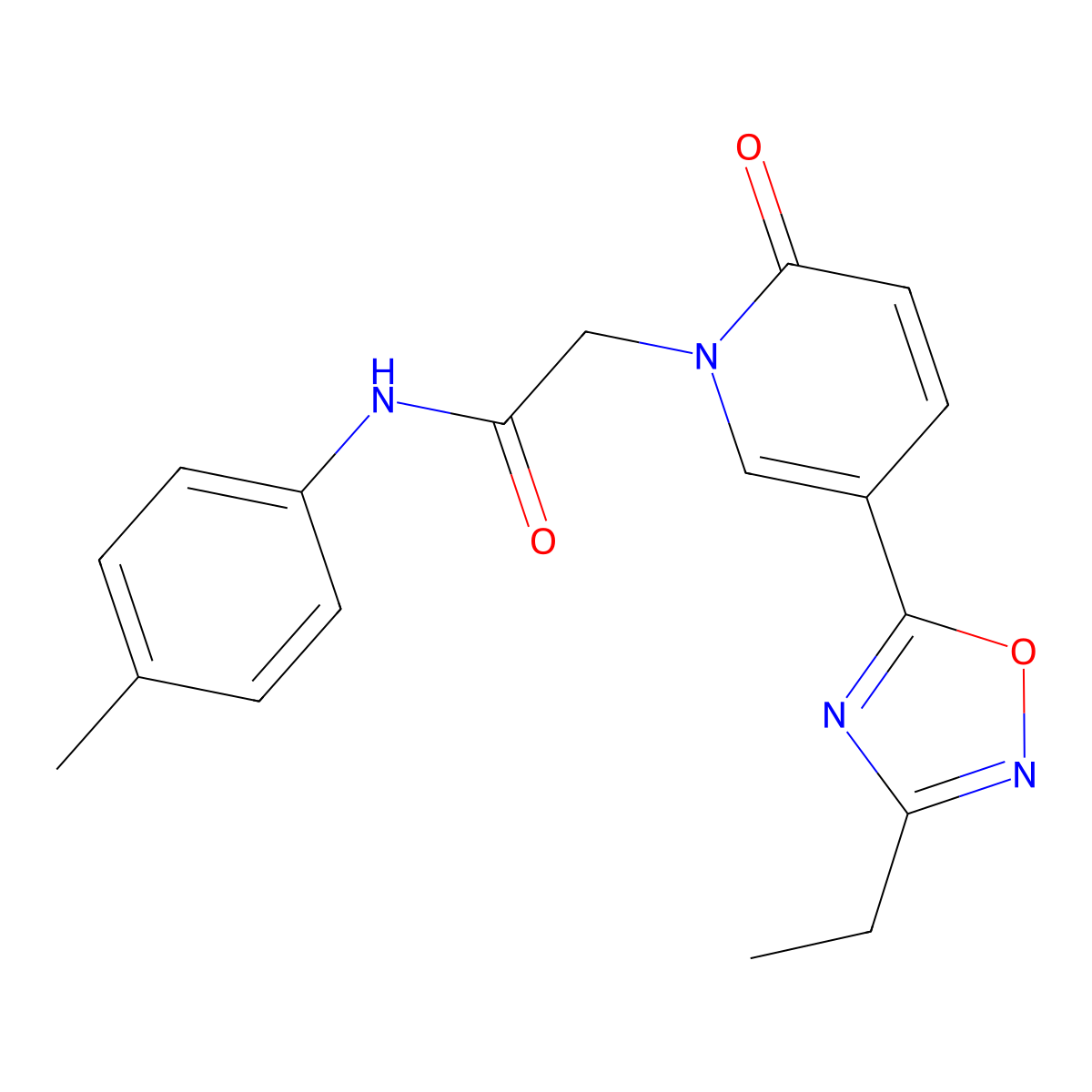2-[5-(3-ethyl-1,2,4-oxadiazol-5-yl)-2-oxo-1,2-dihydropyridin-1-yl]-N-(4-methylphenyl)acetamide molecular structure, CAS 1251673-41-2