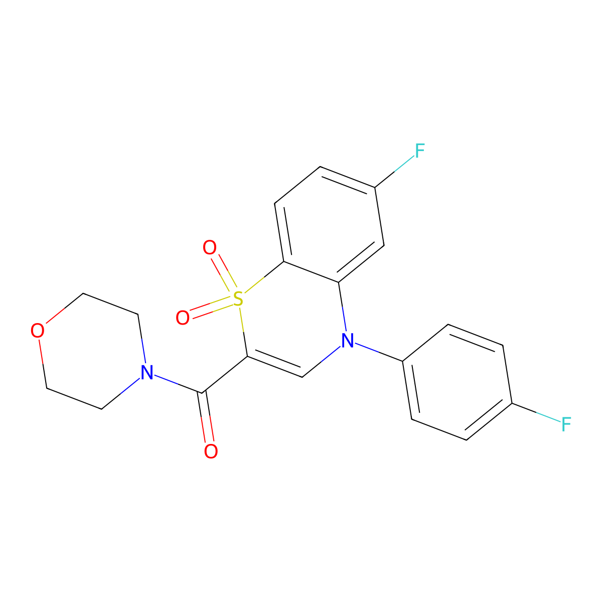 6-fluoro-4-(4-fluorophenyl)-2-(morpholine-4-carbonyl)-4H-1lambda6,4-benzothiazine-1,1-dione molecular structure, CAS 1251673-42-3