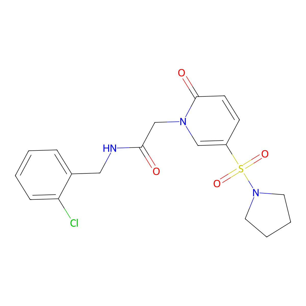 N-[(2-chlorophenyl)methyl]-2-(2-oxo-5-pyrrolidin-1-ylsulfonylpyridin-1-yl)acetamide molecular structure, CAS 1251673-43-4