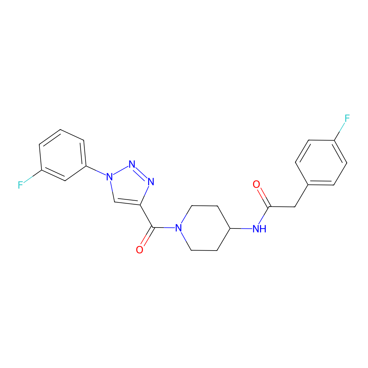 2-(4-fluorophenyl)-N-(1-(1-(3-fluorophenyl)-1H-1,2,3-triazole-4-carbonyl)piperidin-4-yl)acetamide molecular structure, CAS 1251673-44-5