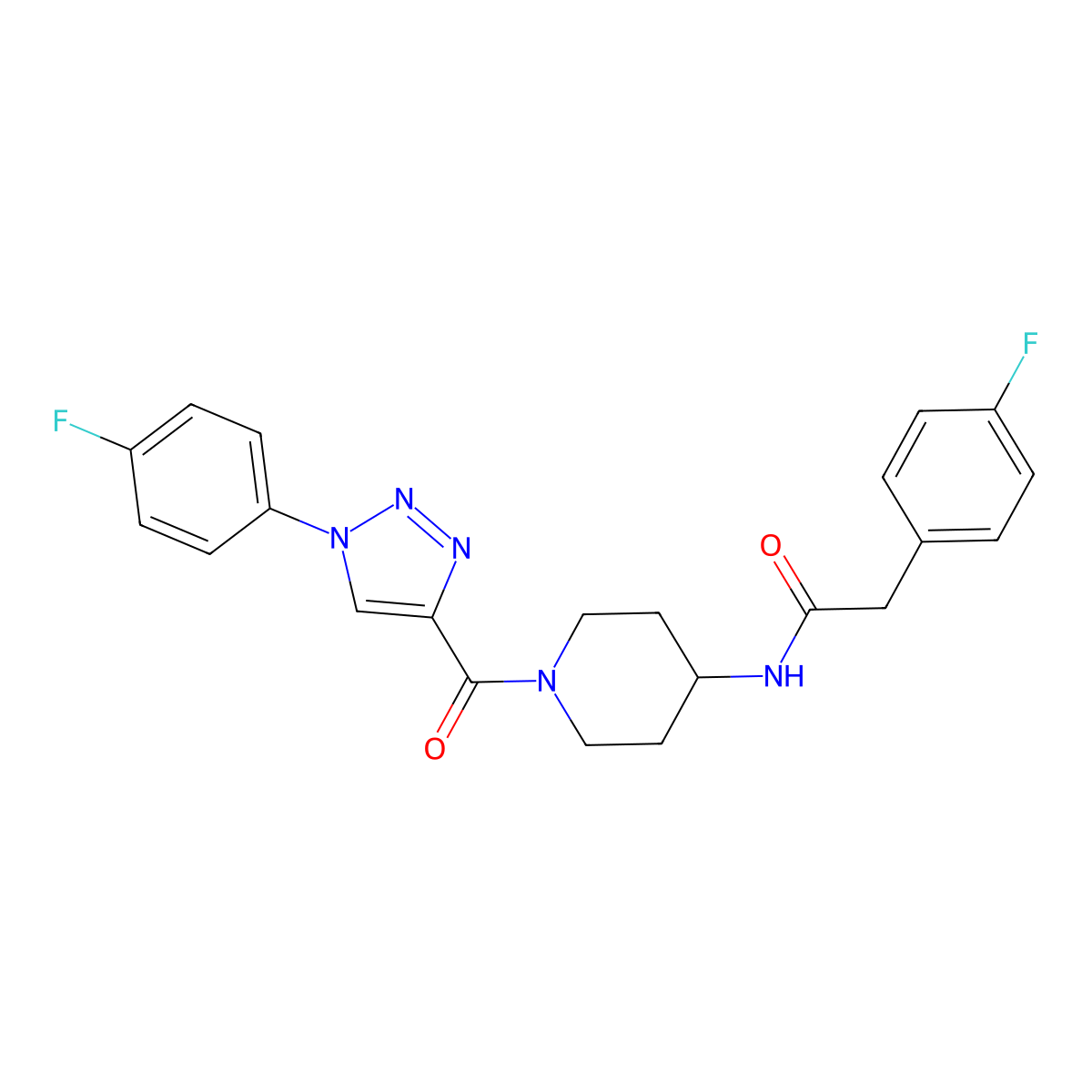 2-(4-fluorophenyl)-N-(1-(1-(4-fluorophenyl)-1H-1,2,3-triazole-4-carbonyl)piperidin-4-yl)acetamide molecular structure, CAS 1251673-47-8