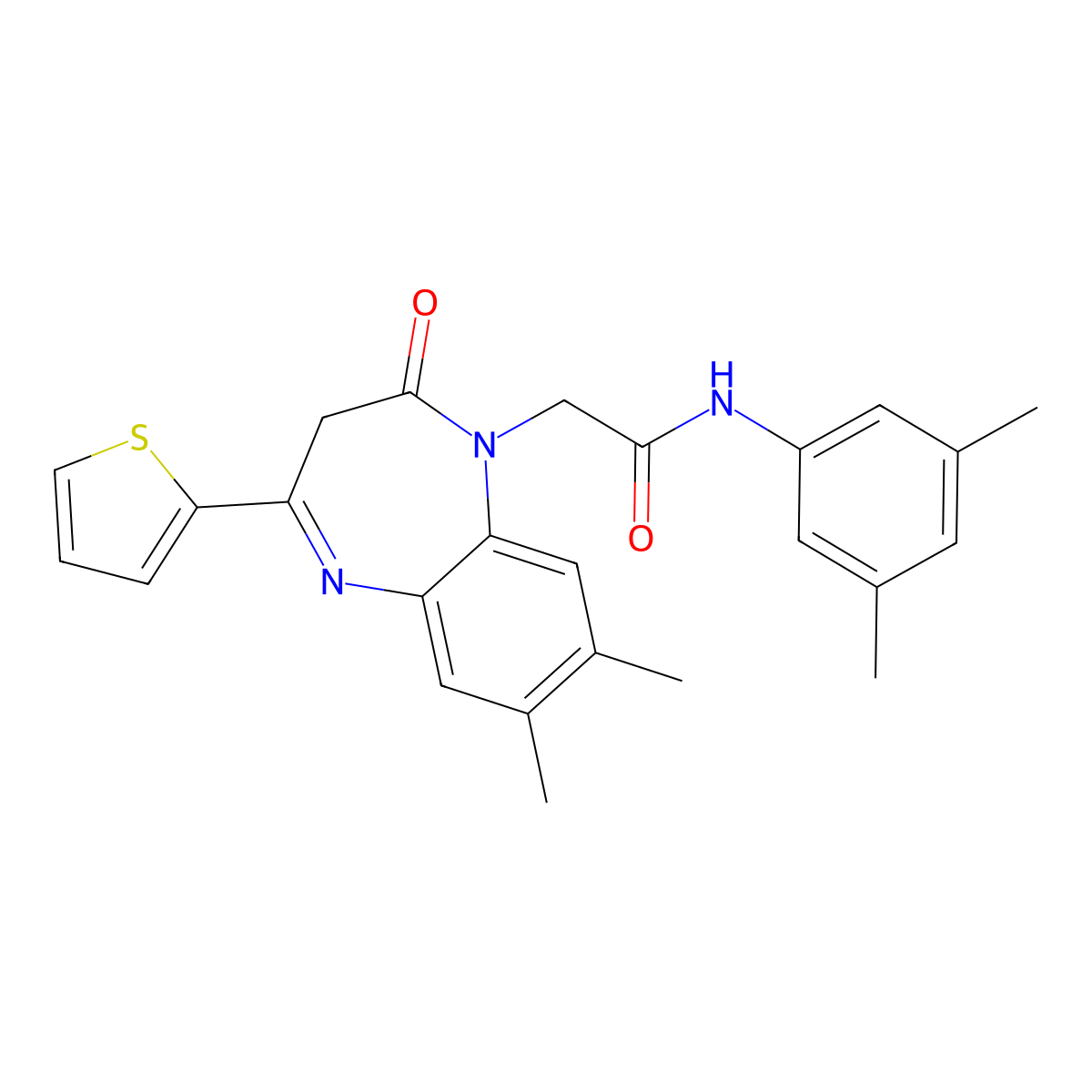 2-[7,8-dimethyl-2-oxo-4-(thiophen-2-yl)-2,3-dihydro-1H-1,5-benzodiazepin-1-yl]-N-(3,5-dimethylphenyl)acetamide molecular structure, CAS 1251673-48-9