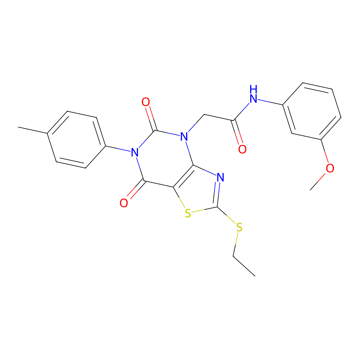 2-[2-(ethylsulfanyl)-6-(4-methylphenyl)-5,7-dioxo-4H,5H,6H,7H-[1,3]thiazolo[4,5-d]pyrimidin-4-yl]-N-(3-methoxyphenyl)acetamide molecular structure, CAS 1251673-51-4