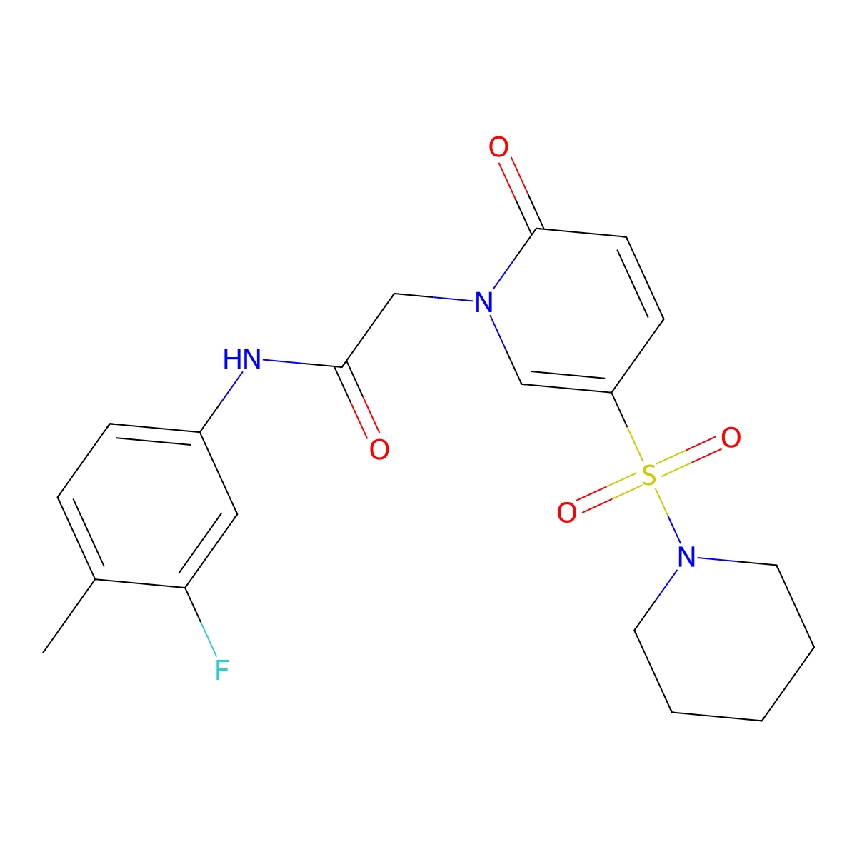 N-(3-fluoro-4-methylphenyl)-2-[2-oxo-5-(piperidin-1-ylsulfonyl)pyridin-1(2H)-yl]acetamide molecular structure, CAS 1251673-59-2