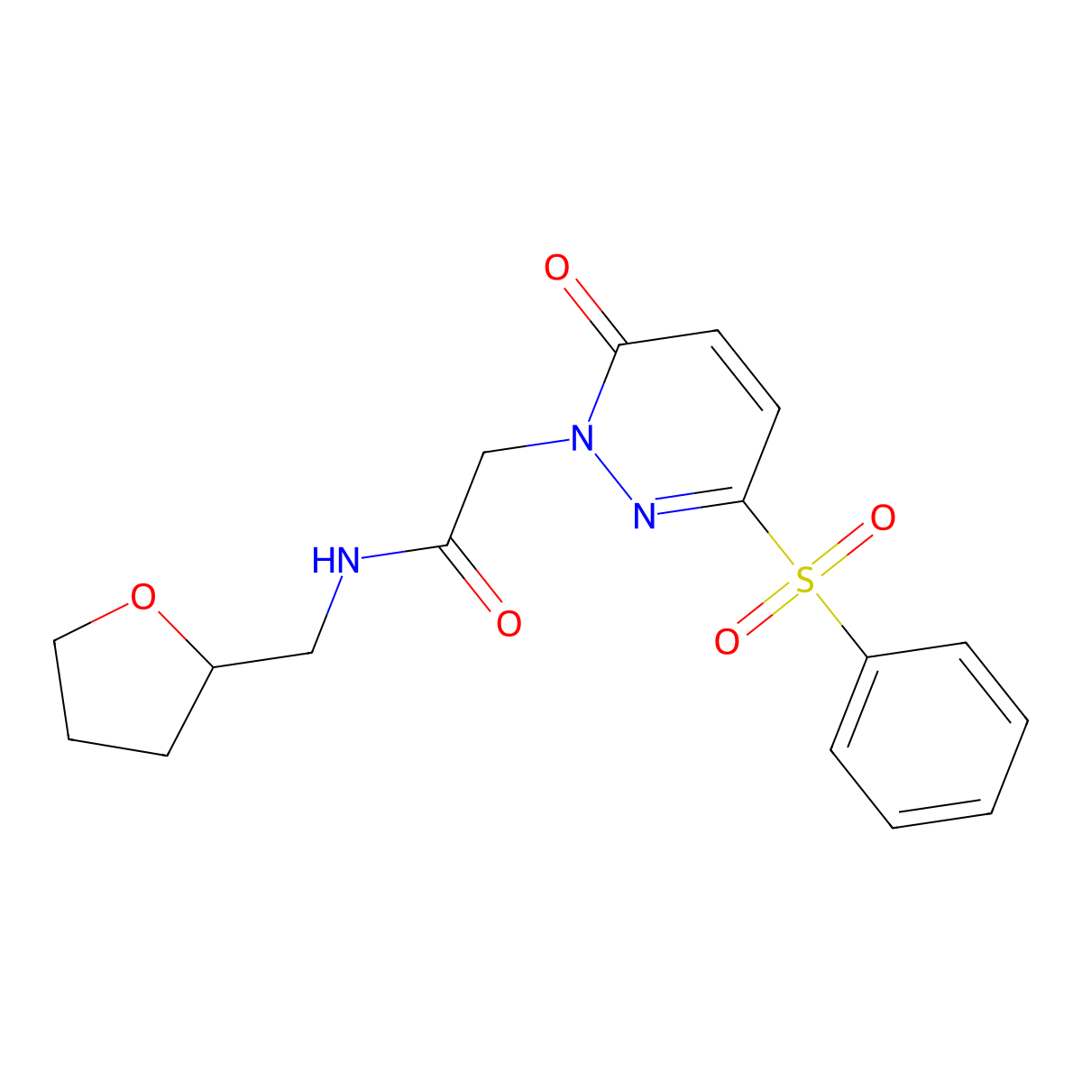 2-[6-oxo-3-(phenylsulfonyl)pyridazin-1(6H)-yl]-N-(tetrahydrofuran-2-ylmethyl)acetamide molecular structure, CAS 1251673-60-5