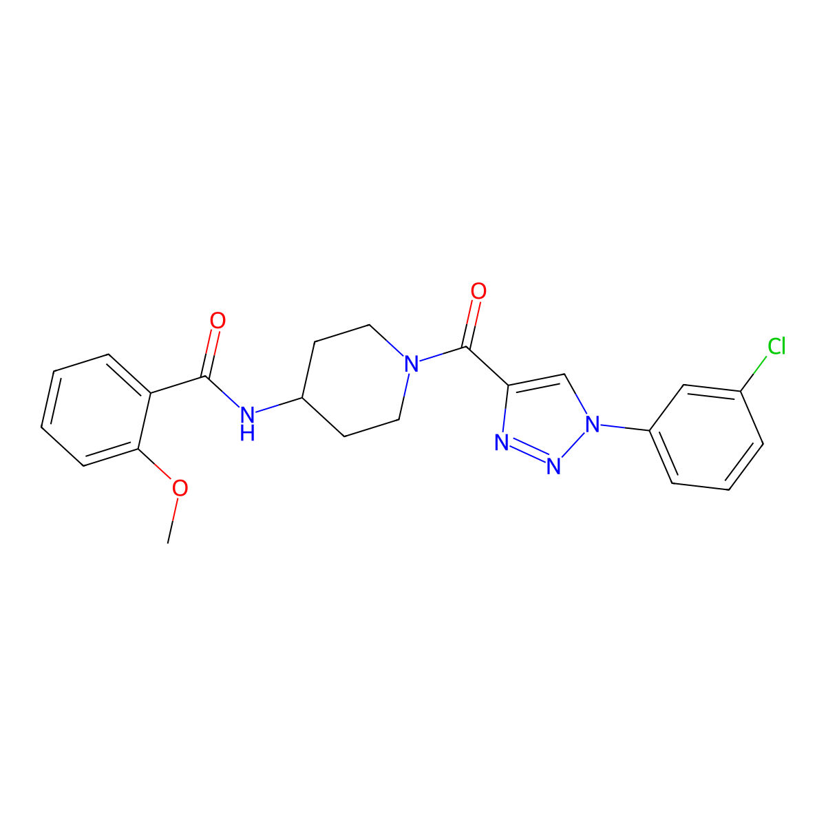 N-(1-(1-(3-chlorophenyl)-1H-1,2,3-triazole-4-carbonyl)piperidin-4-yl)-2-methoxybenzamide molecular structure, CAS 1251673-62-7