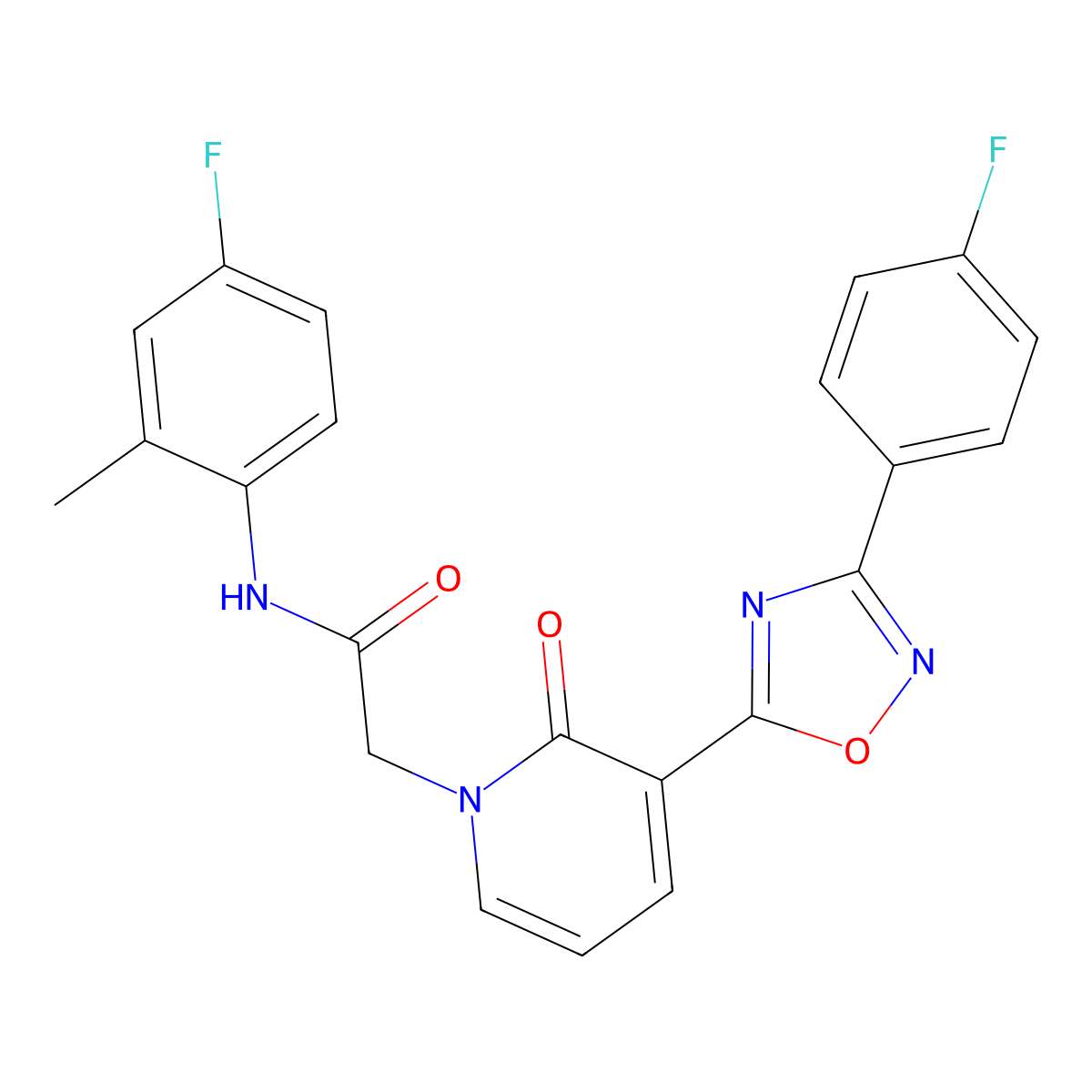 N-(4-fluoro-2-methylphenyl)-2-(3-(3-(4-fluorophenyl)-1,2,4-oxadiazol-5-yl)-2-oxopyridin-1(2H)-yl)acetamide molecular structure, CAS 1251673-67-2