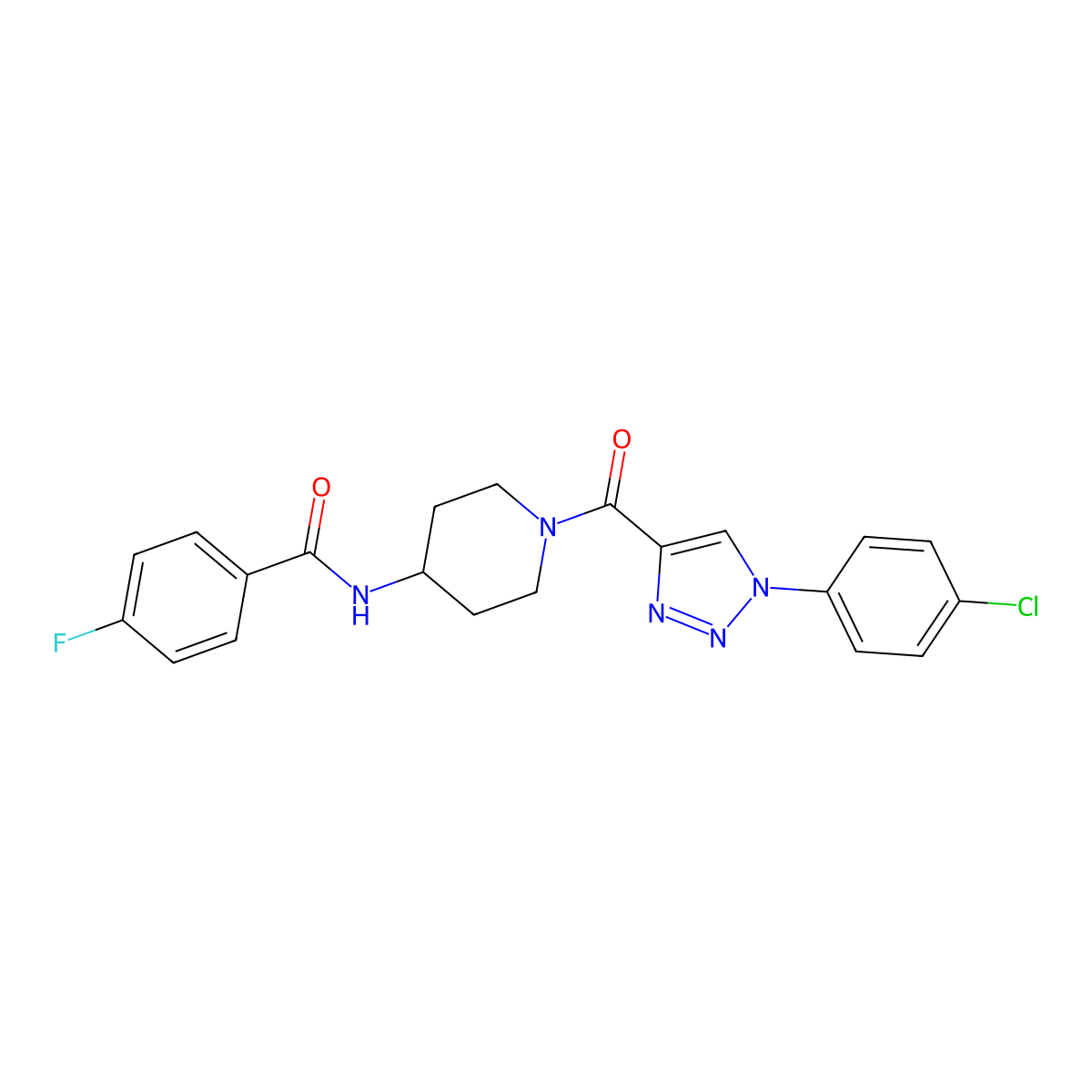 N-(1-(1-(4-chlorophenyl)-1H-1,2,3-triazole-4-carbonyl)piperidin-4-yl)-4-fluorobenzamide molecular structure, CAS 1251673-69-4