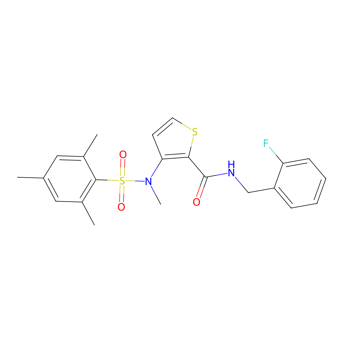 N-[(2-fluorophenyl)methyl]-3-(N-methyl2,4,6-trimethylbenzenesulfonamido)thiophene-2-carboxamide molecular structure, CAS 1251673-72-9