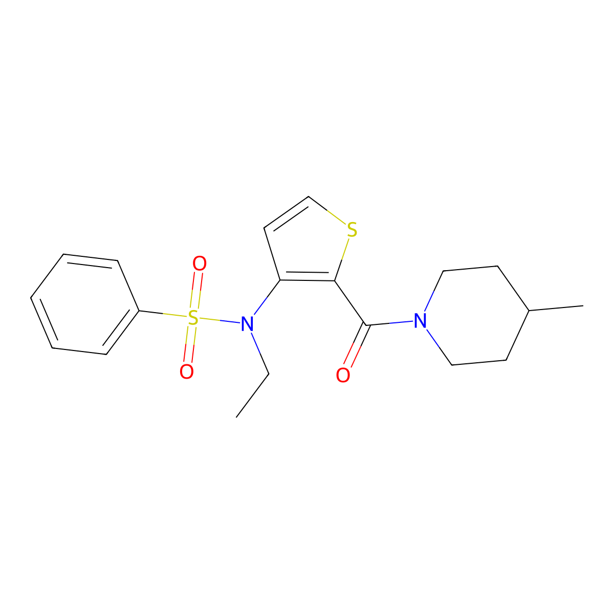 N-ethyl-N-[2-(4-methylpiperidine-1-carbonyl)thiophen-3-yl]benzenesulfonamide molecular structure, CAS 1251673-74-1