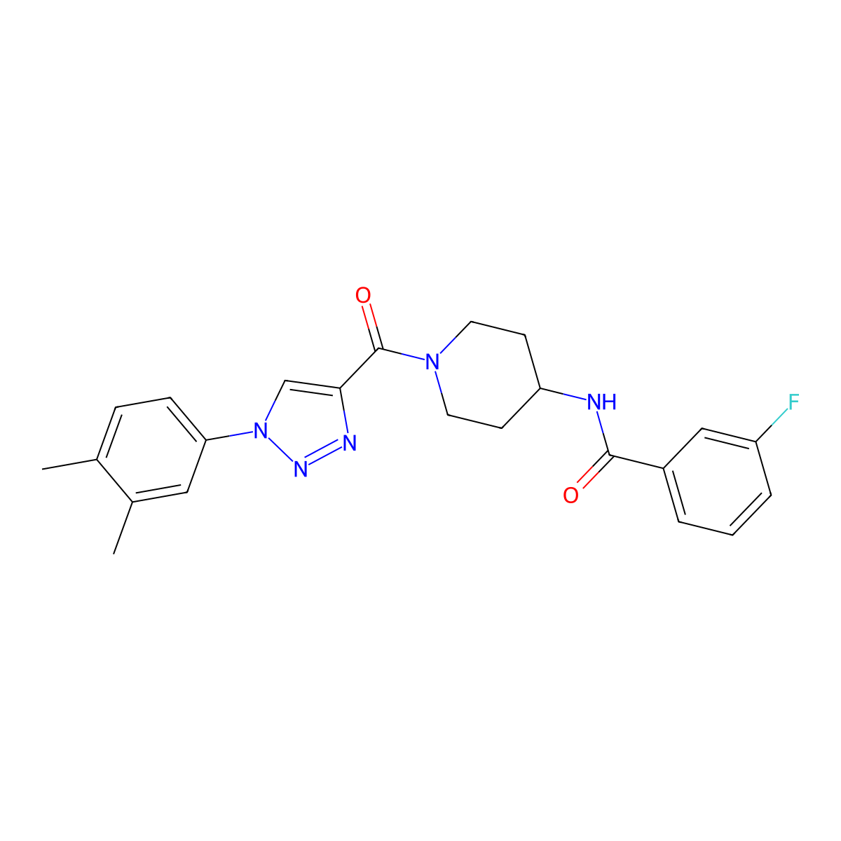 N-(1-(1-(3,4-dimethylphenyl)-1H-1,2,3-triazole-4-carbonyl)piperidin-4-yl)-3-fluorobenzamide molecular structure, CAS 1251673-75-2