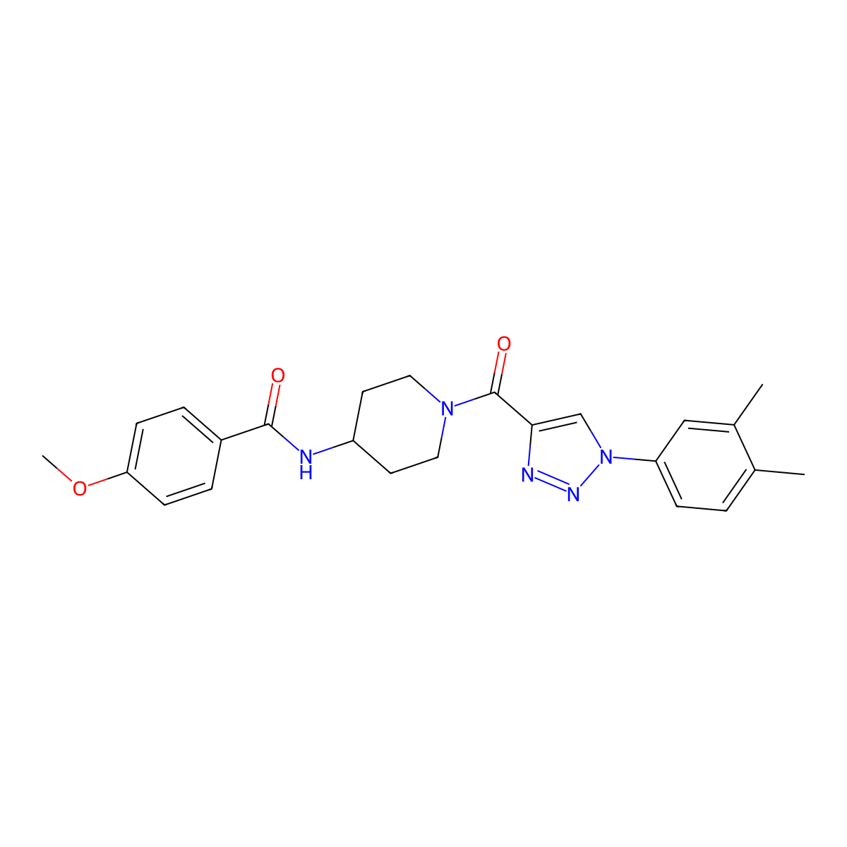 N-(1-(1-(3,4-dimethylphenyl)-1H-1,2,3-triazole-4-carbonyl)piperidin-4-yl)-4-methoxybenzamide molecular structure, CAS 1251673-78-5