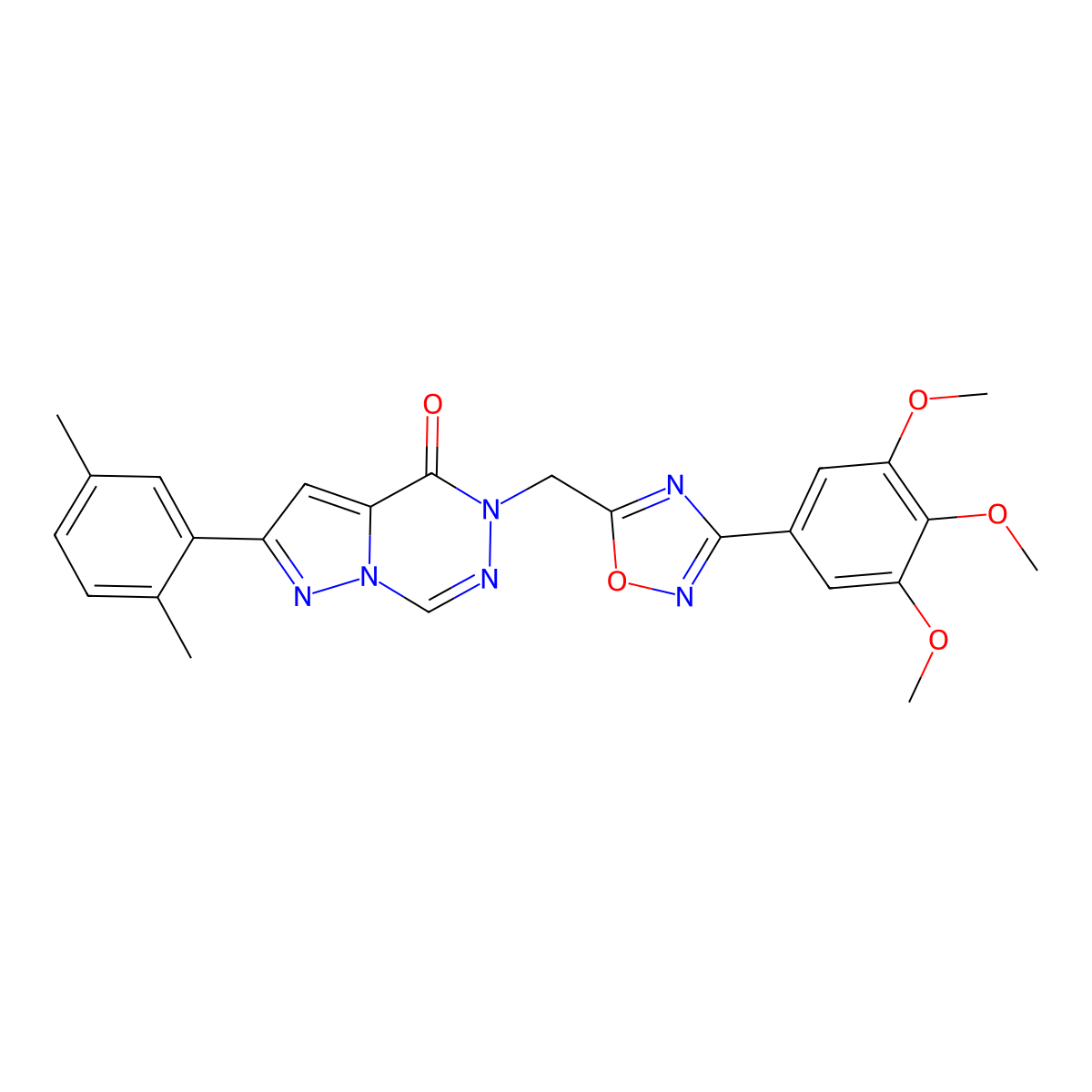 2-(2,5-dimethylphenyl)-5-{[3-(3,4,5-trimethoxyphenyl)-1,2,4-oxadiazol-5-yl]methyl}-4H,5H-pyrazolo[1,5-d][1,2,4]triazin-4-one molecular structure, CAS 1251673-79-6