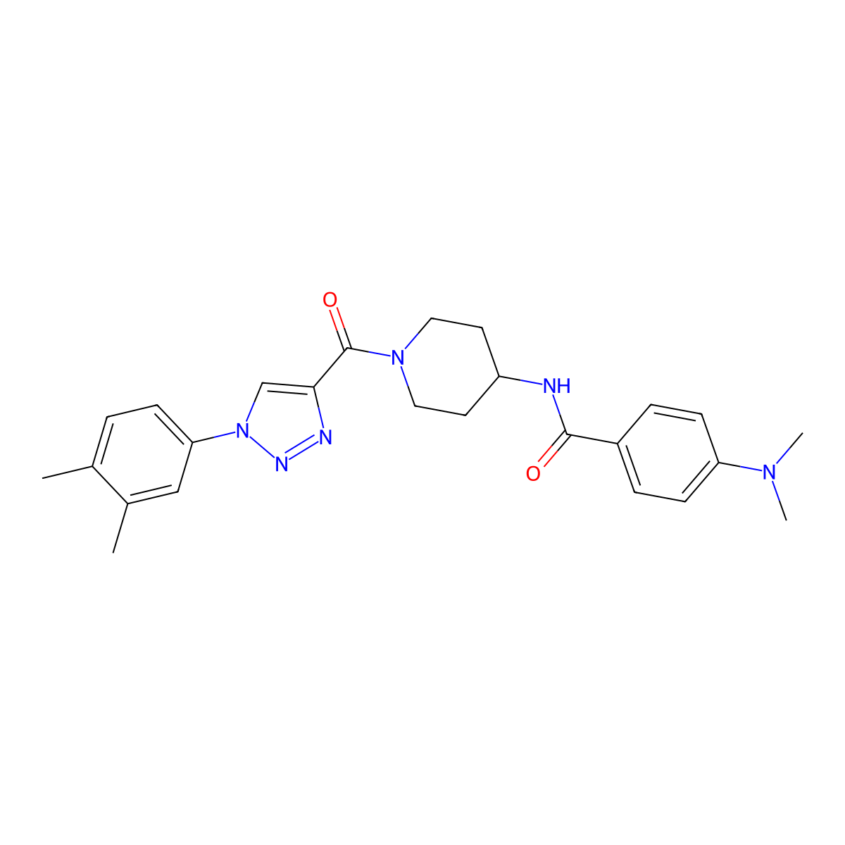4-(dimethylamino)-N-(1-(1-(3,4-dimethylphenyl)-1H-1,2,3-triazole-4-carbonyl)piperidin-4-yl)benzamide molecular structure, CAS 1251673-80-9
