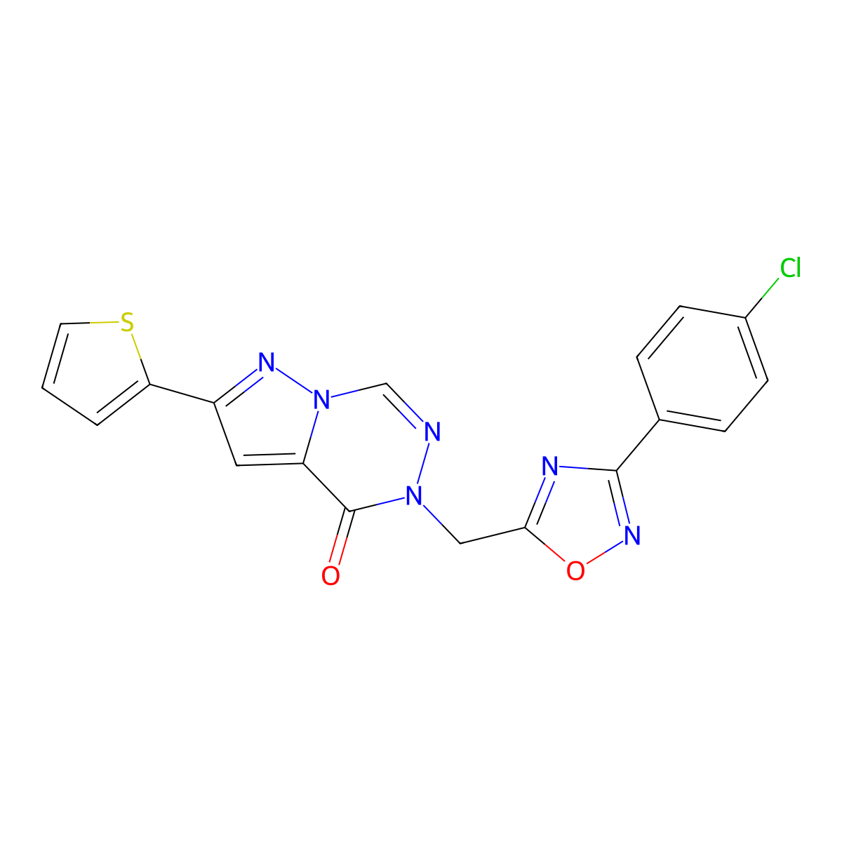 1-((3-(4-Chlorophenyl)-1,2,4-oxadiazol-5-yl)methyl)-8-(thiophen-2-yl)pyrazolo[1,5-d][1,2,4]triazinone molecular structure, CAS 1251673-82-1