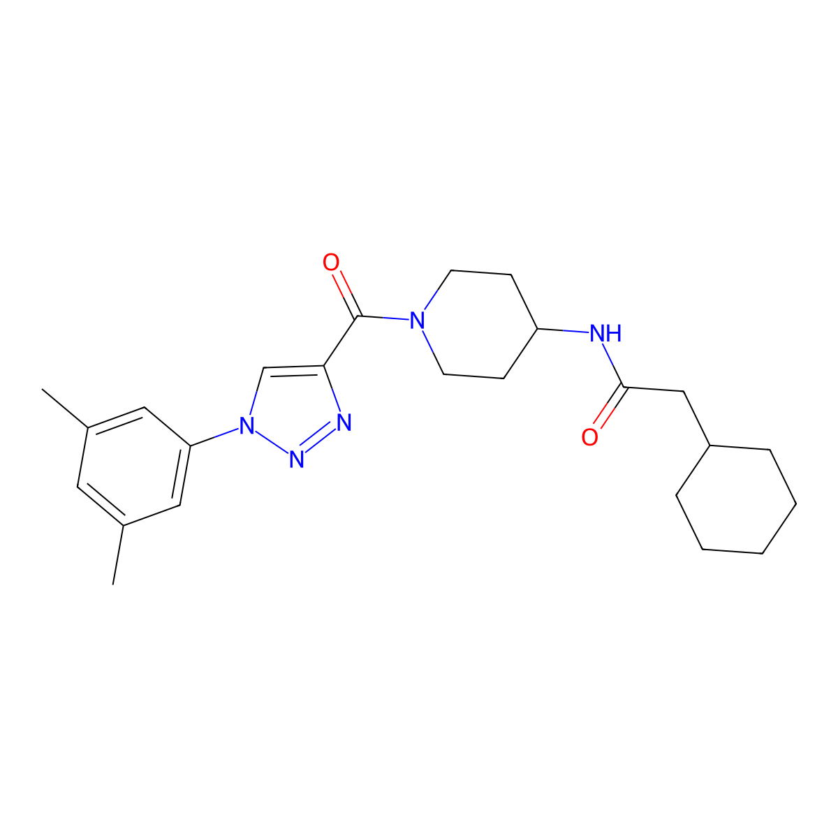 2-cyclohexyl-N-{1-[1-(3,5-dimethylphenyl)-1H-1,2,3-triazole-4-carbonyl]piperidin-4-yl}acetamide molecular structure, CAS 1251673-83-2