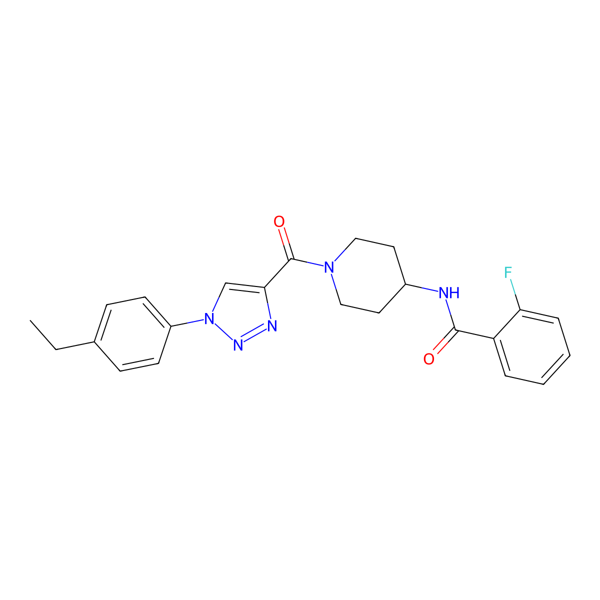 N-{1-[1-(4-ethylphenyl)-1H-1,2,3-triazole-4-carbonyl]piperidin-4-yl}-2-fluorobenzamide molecular structure, CAS 1251673-87-6