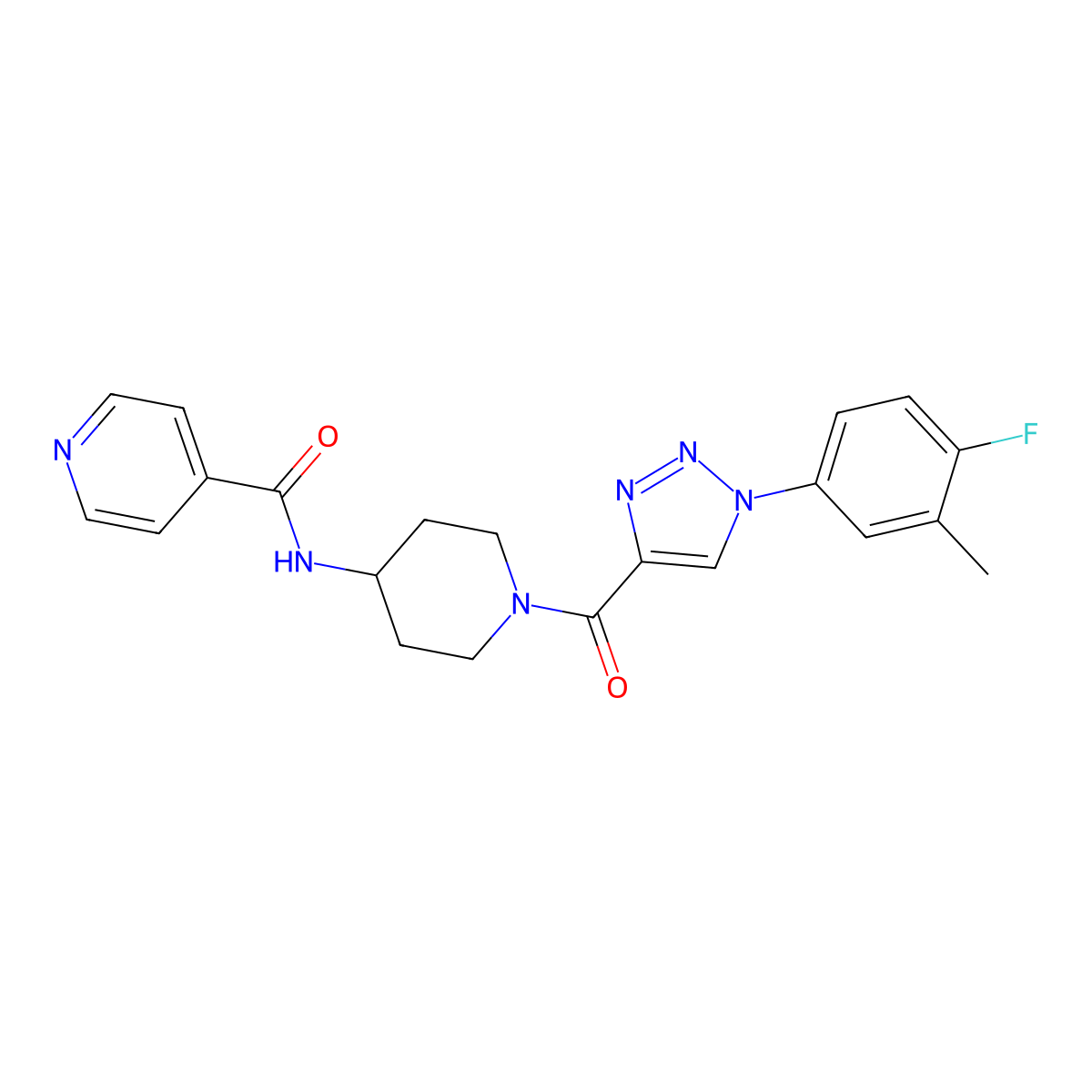 N-(1-(1-(4-fluoro-3-methylphenyl)-1H-1,2,3-triazole-4-carbonyl)piperidin-4-yl)isonicotinamide molecular structure, CAS 1251673-88-7