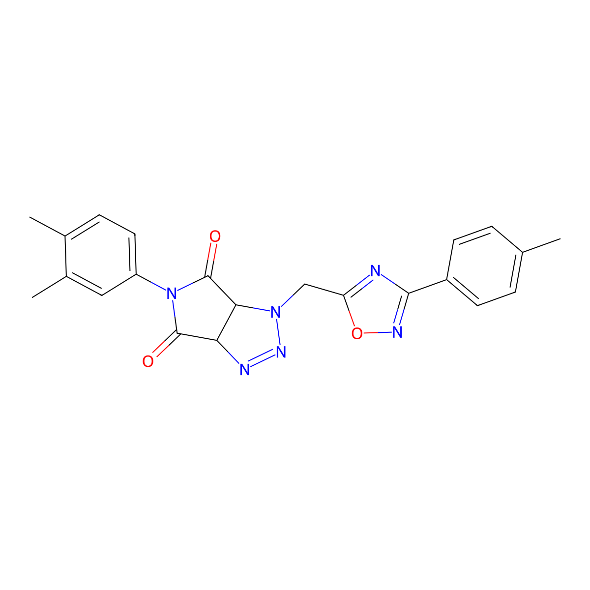 5-(3,4-dimethylphenyl)-1-((3-(p-tolyl)-1,2,4-oxadiazol-5-yl)methyl)-1,6a-dihydropyrrolo[3,4-d][1,2,3]triazole-4,6(3aH,5H)-dione molecular structure, CAS 1251673-92-3