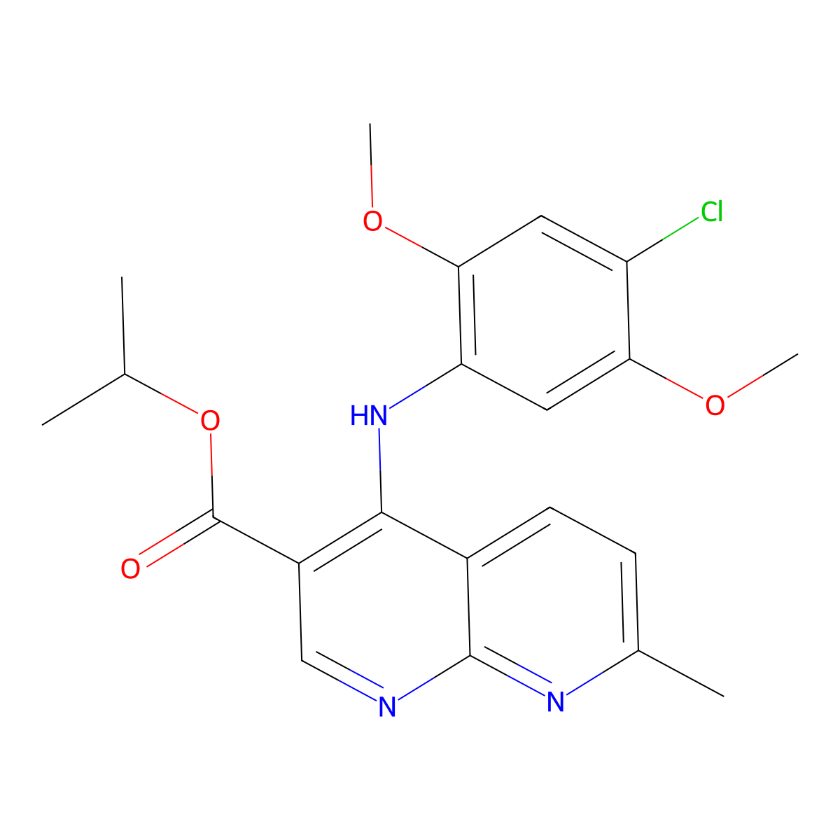 Isopropyl 4-((4-chloro-2,5-dimethoxyphenyl)amino)-7-methyl-1,8-naphthyridine-3-carboxylate molecular structure, CAS 1251673-93-4