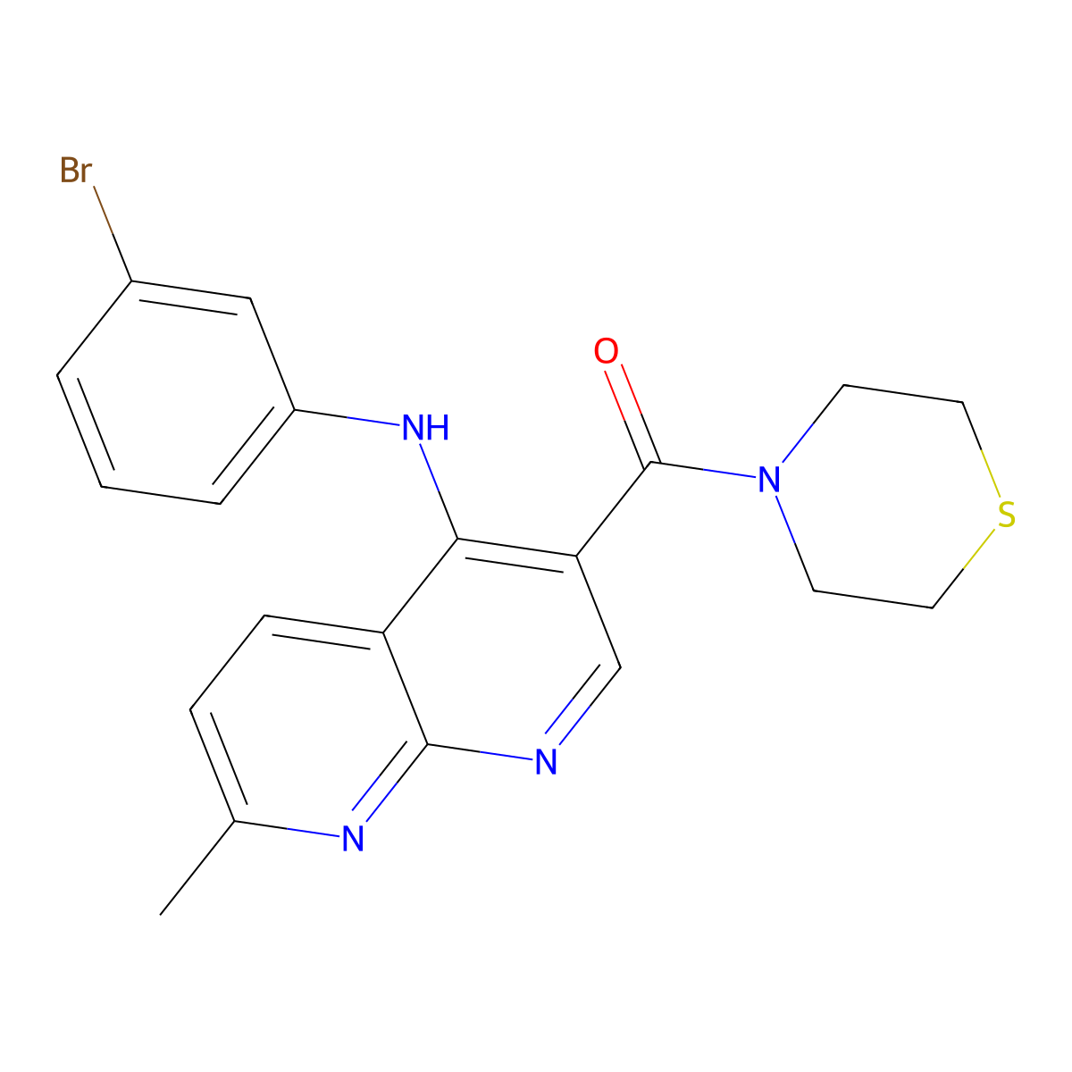 (4-((3-Bromophenyl)amino)-7-methyl-1,8-naphthyridin-3-yl)(thiomorpholino)methanone molecular structure, CAS 1251673-95-6