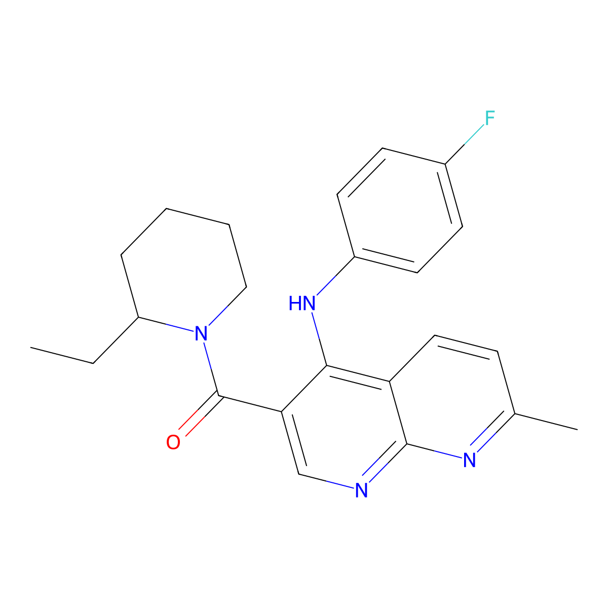 3-(2-ethylpiperidine-1-carbonyl)-N-(4-fluorophenyl)-7-methyl-1,8-naphthyridin-4-amine molecular structure, CAS 1251673-96-7
