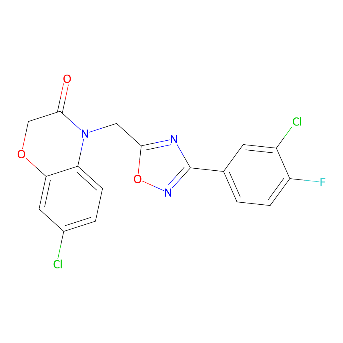 7-chloro-4-((3-(3-chloro-4-fluorophenyl)-1,2,4-oxadiazol-5-yl)methyl)-2H-benzo[b][1,4]oxazin-3(4H)-one molecular structure, CAS 1251674-00-6