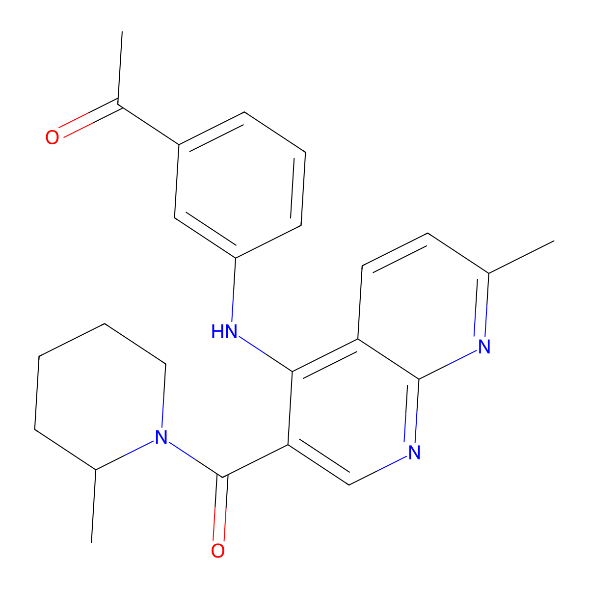 1-(3-((7-Methyl-3-(2-methylpiperidine-1-carbonyl)-1,8-naphthyridin-4-yl)amino)phenyl)ethanone molecular structure, CAS 1251674-01-7