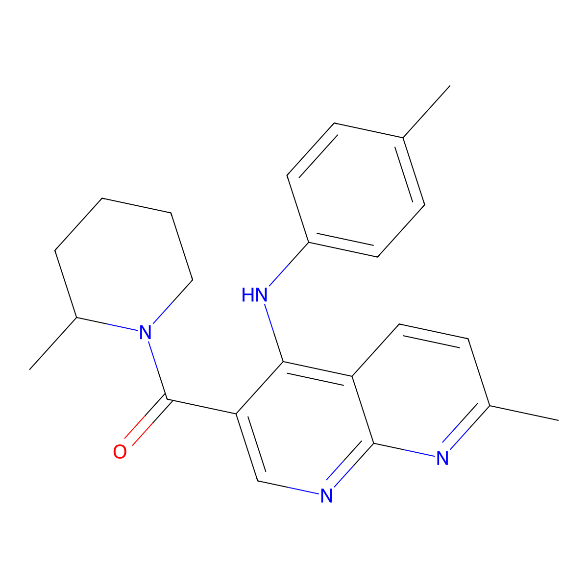 7-methyl-N-(4-methylphenyl)-3-(2-methylpiperidine-1-carbonyl)-1,8-naphthyridin-4-amine molecular structure, CAS 1251674-04-0